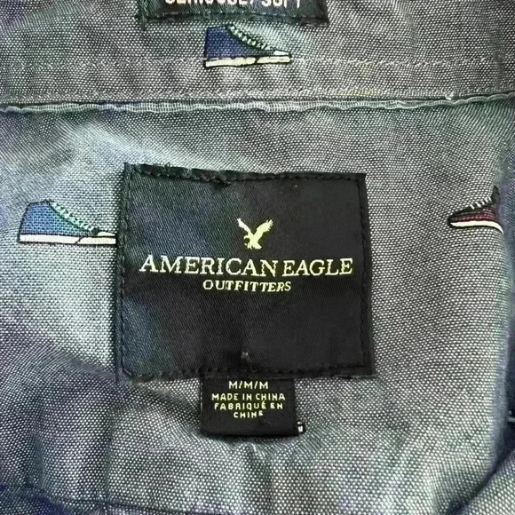 American Eagle Outfitters seriously soft button down, sneakers medium, blue, EUC - Picture 2 of 4